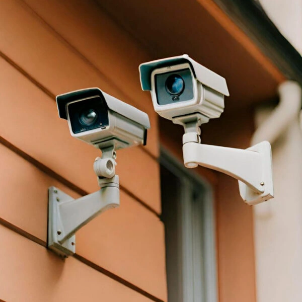 Cámaras de seguridad instaladas en el exterior de una casa.