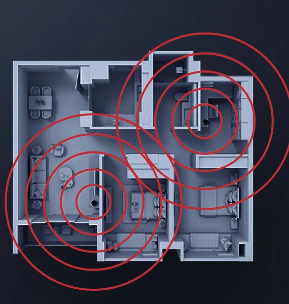 Ilustración de señal WiFi unificada y dispositivos conectados.